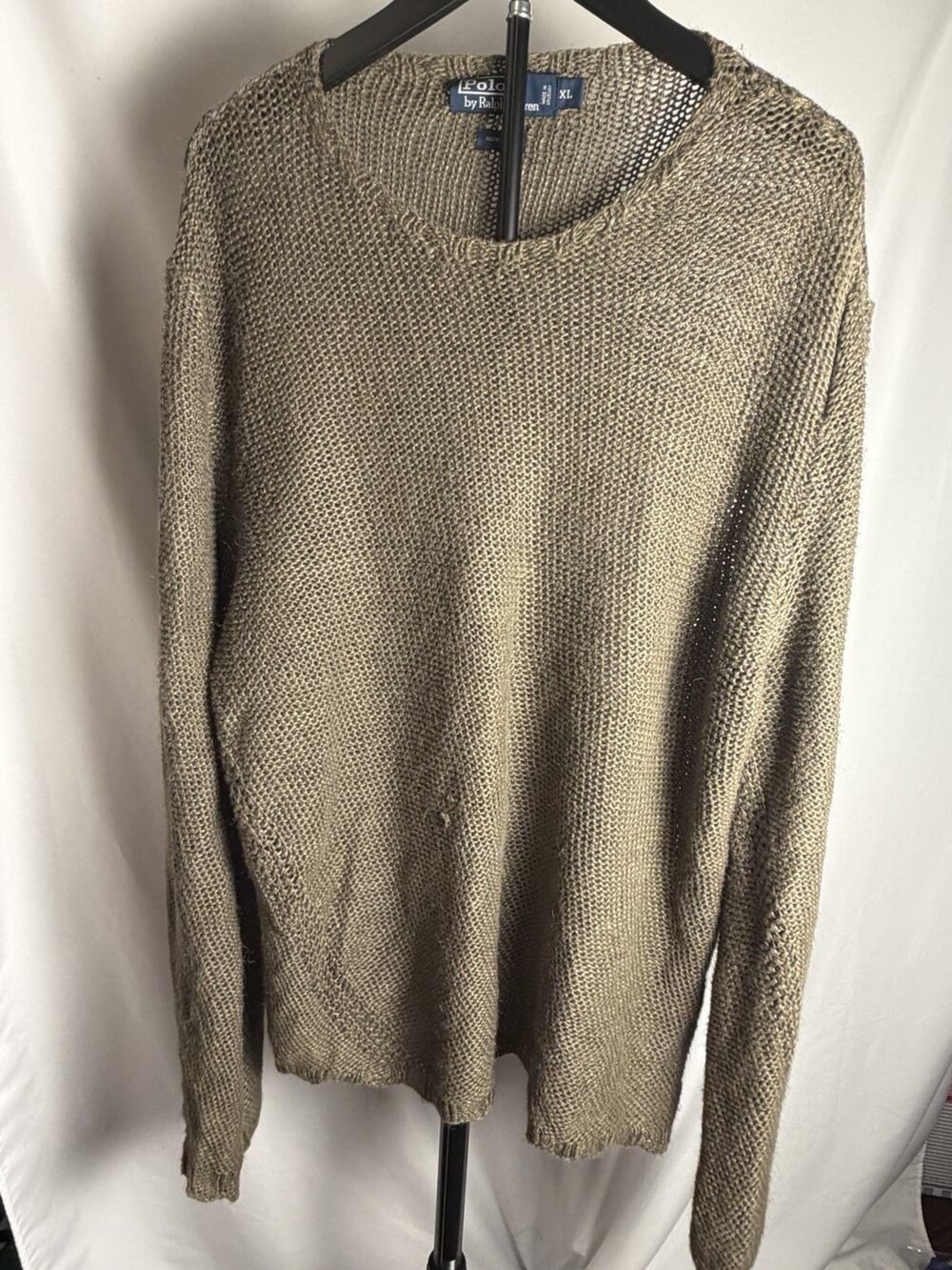 Polo Ralph Lauren Brown Open Knit sweater women's Size XL 100% Linen Coastal